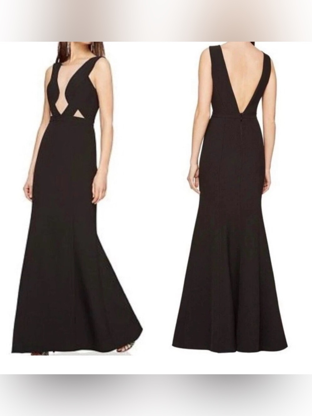 BCBGMaxazria Lulu Black Plunge Neck Formal Gown Sleeveless Maxi Dress - Size 10